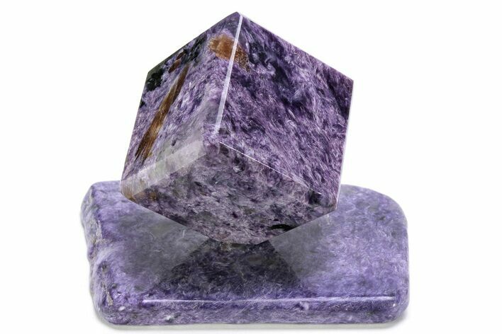 Polished Purple Charoite Cube with Base - Siberia #212572